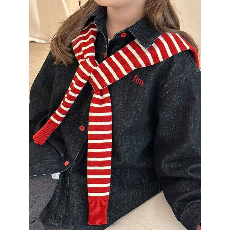 BEIFU贝芙 女童韩版撞色围巾新品儿童百搭洋气氛围感单品条纹披肩