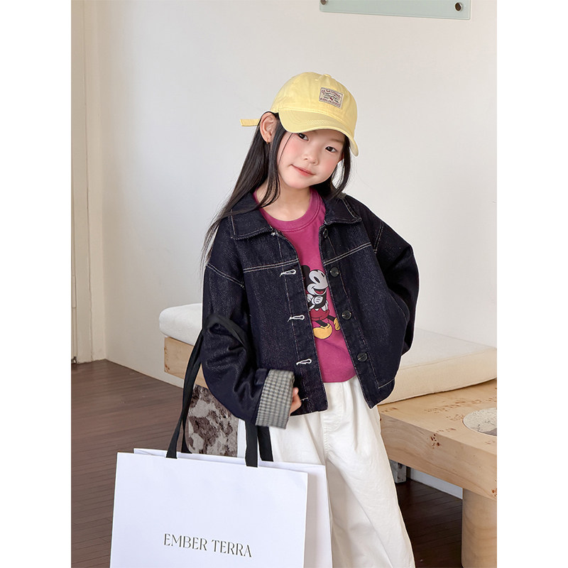 BEIFU贝芙 女童秋装明线牛仔外套儿童短款夹克洋气环保防掉色上衣