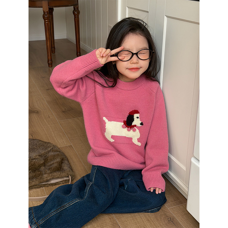 BEIFU贝芙 女童韩版百搭卡通打底毛衣儿童冬季加厚保暖宽松针织衫