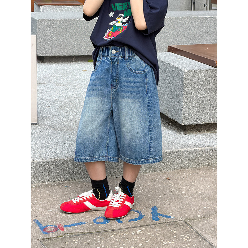BEIFU贝芙 儿童夏季洋气磨白拼接五分牛仔裤儿童韩版休闲阔腿短裤