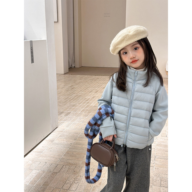 BEIFU贝芙 儿童轻薄保暖羽绒内胆外套女童韩版90白鸭绒拼接羽绒服