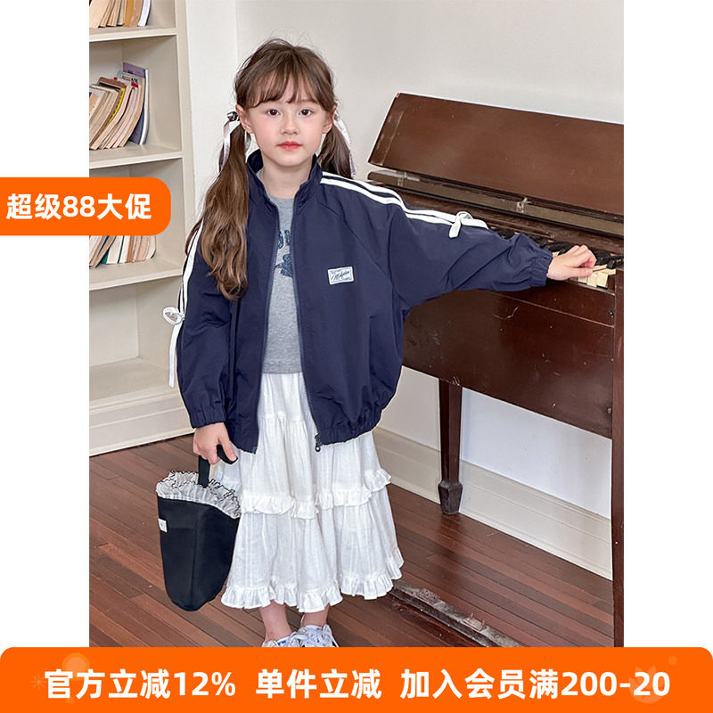 BEIFU贝芙 女童春秋韩版蝴蝶结立领休闲外套儿童宽松百搭夹克上衣