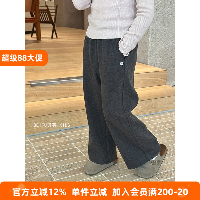 BEIFU贝芙童装 儿童春秋装韩版毛呢休闲裤女童春秋舒适宽松直筒裤