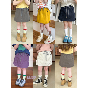 BEIFU贝芙 女童夏装洋气拼接开叉半身裙儿童韩版百搭宽松刺绣短裙