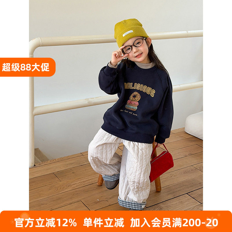 BEIFU贝芙 女童韩版加绒加厚卡通卫衣儿童冬季宽松圆领保暖上衣潮