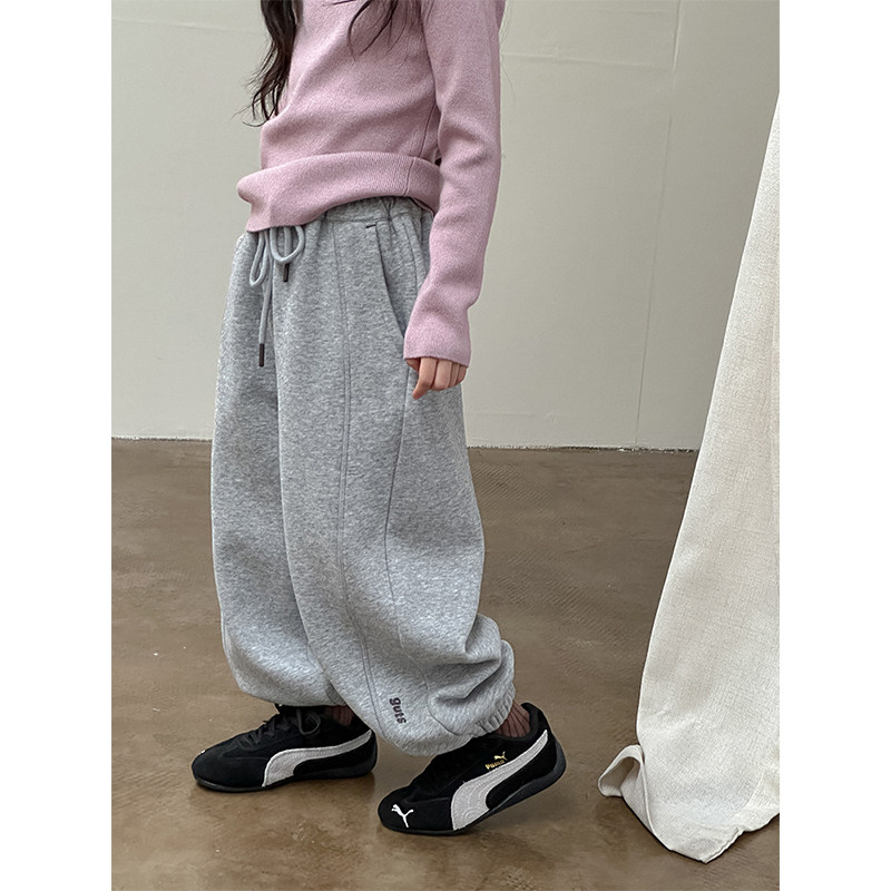 BEIFU贝芙 女童冬季束脚裤子男童拼接卫裤儿童加绒加厚保暖休闲裤