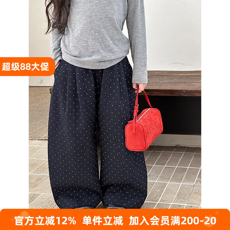 BEIFU贝芙 女童春秋装休闲百搭波点弯刀裤儿童韩版洋气宽松阔腿裤