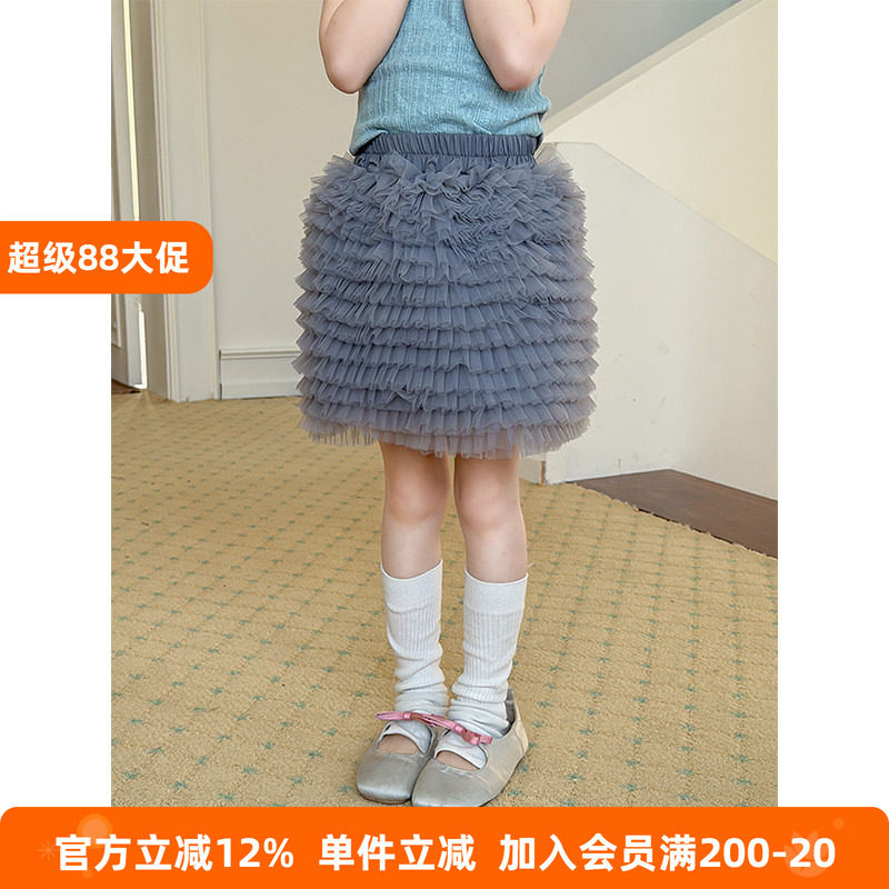 BEIFU贝芙 女童春夏装时髦网纱蛋糕短裙儿童韩版百搭包臀裙半身裙