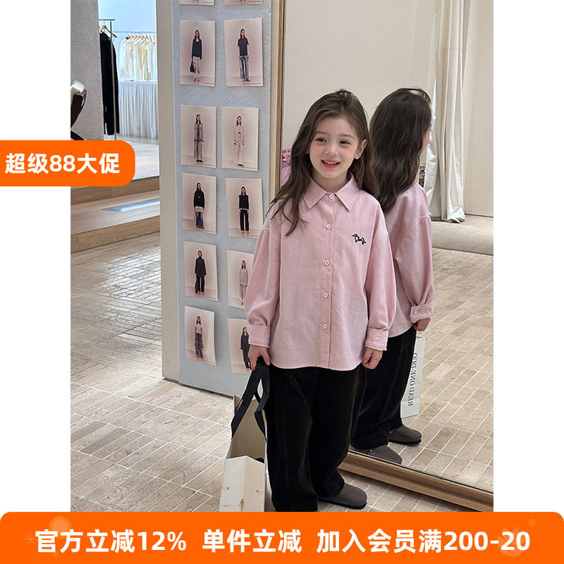 BEIFU贝芙 儿童韩版百搭刺绣小狗衬衫女童春秋装气质宽松翻领衬衣