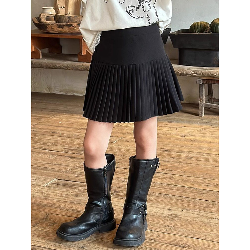 BEIFU贝芙 女童春秋气质简约百搭百褶裙儿童韩版洋气垂感半身短裙