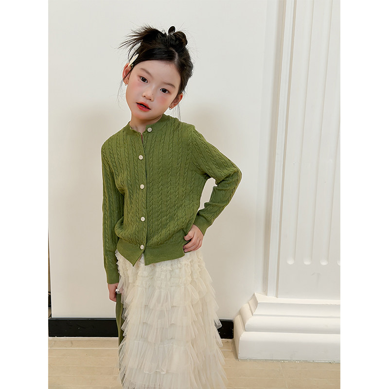 BEIFU贝芙 儿童春秋装百搭麻花针织开衫女童韩版洋气休闲毛衣外套