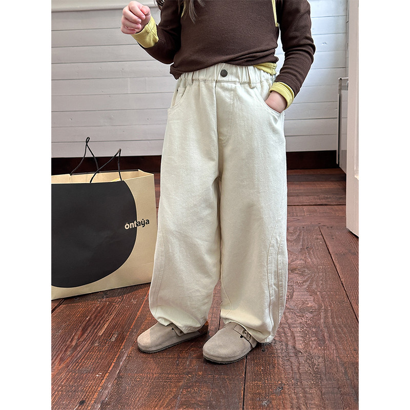 BEIFU贝芙 儿童设计感拼接百搭弯刀裤纯棉休闲裤女童秋装纯色裤子