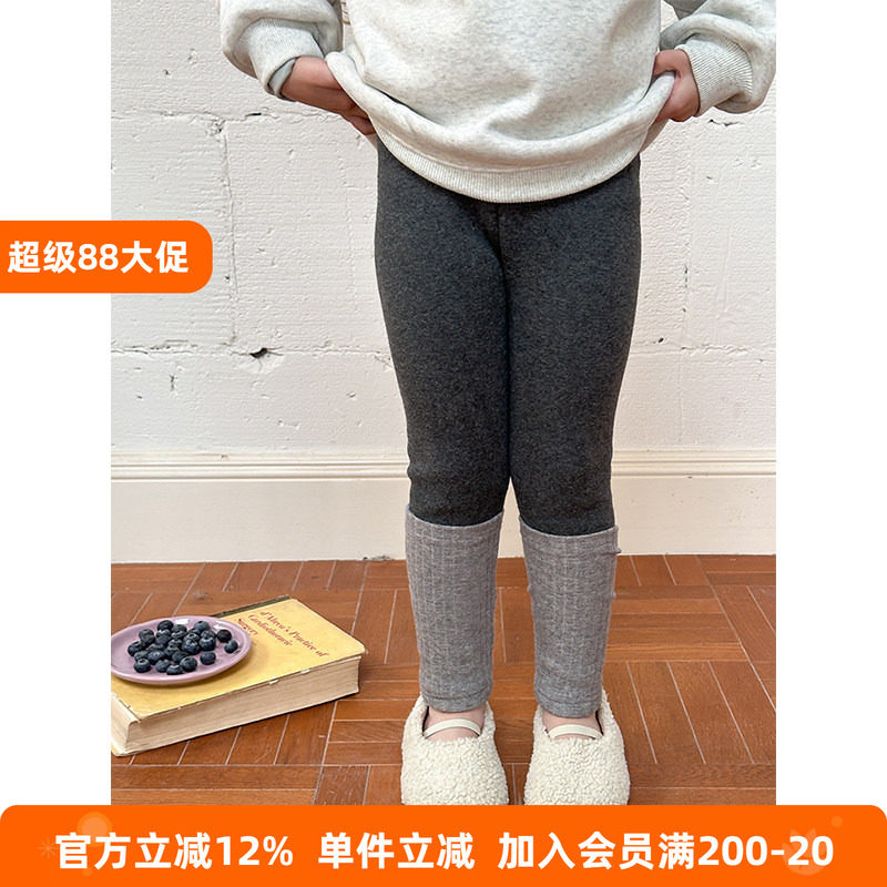 BEIFU贝芙 女童冬季无骨拼接推推袜打底裤子儿童加绒加厚修身长裤