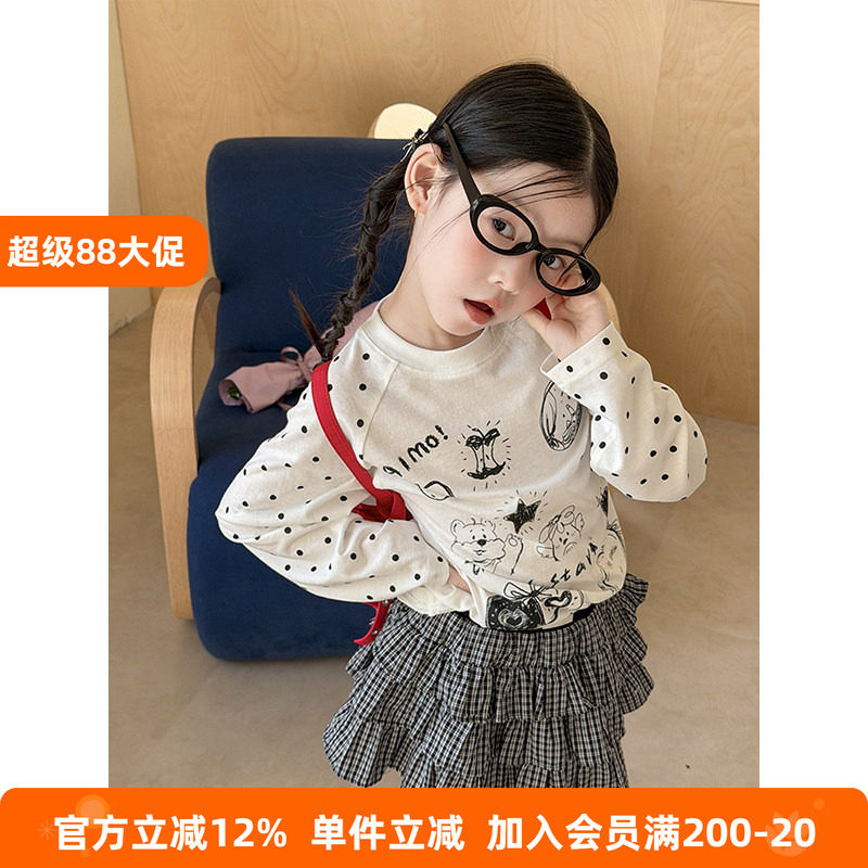 BEIFU贝芙 儿童夏季轻薄款手绘波点涂鸦防晒T恤女童韩版宽松上衣