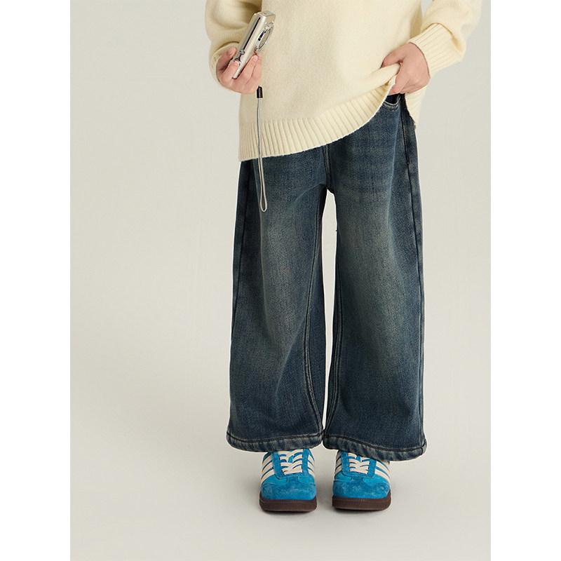 BEIFU贝芙 女童韩版加绒加厚休闲牛仔裤儿童一体绒百搭保暖直筒裤