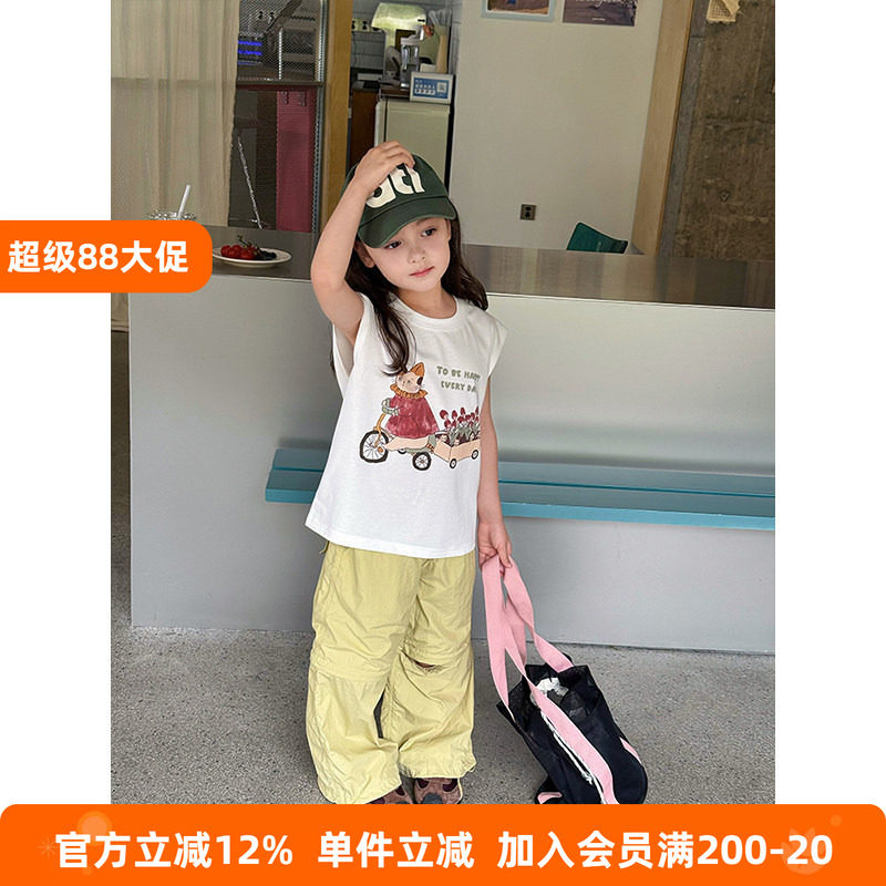 BEIFU贝芙 儿童春夏装个性时髦卡通无袖T恤女童韩版撞色字母背心