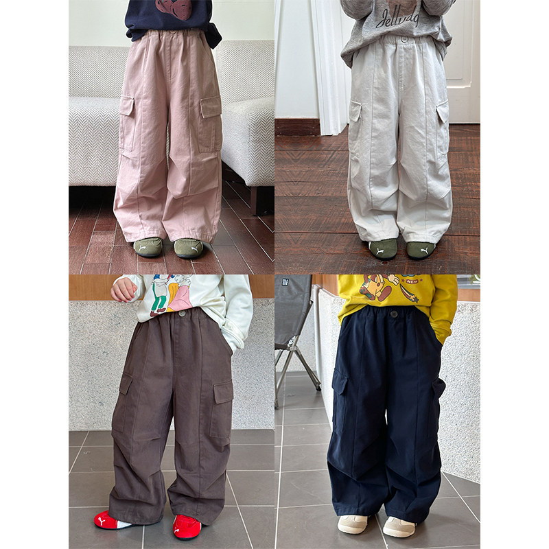 BEIFU贝芙 儿童春秋软糯洗水棉口袋工装裤女童百搭宽松拼接休闲裤