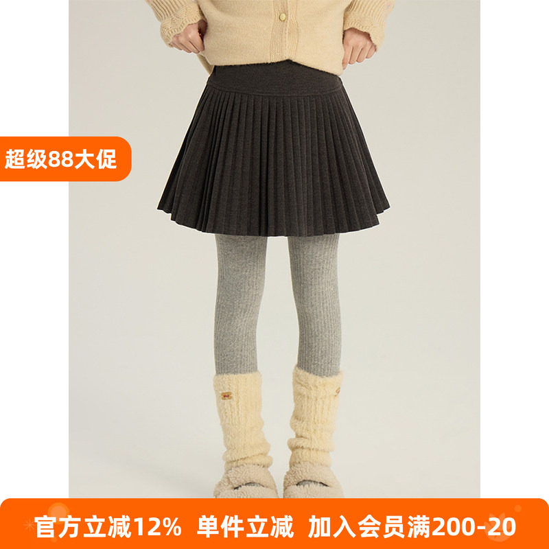 BEIFU贝芙 儿童冬季百搭加厚星空呢料百褶短裙女童韩版毛呢半身裙