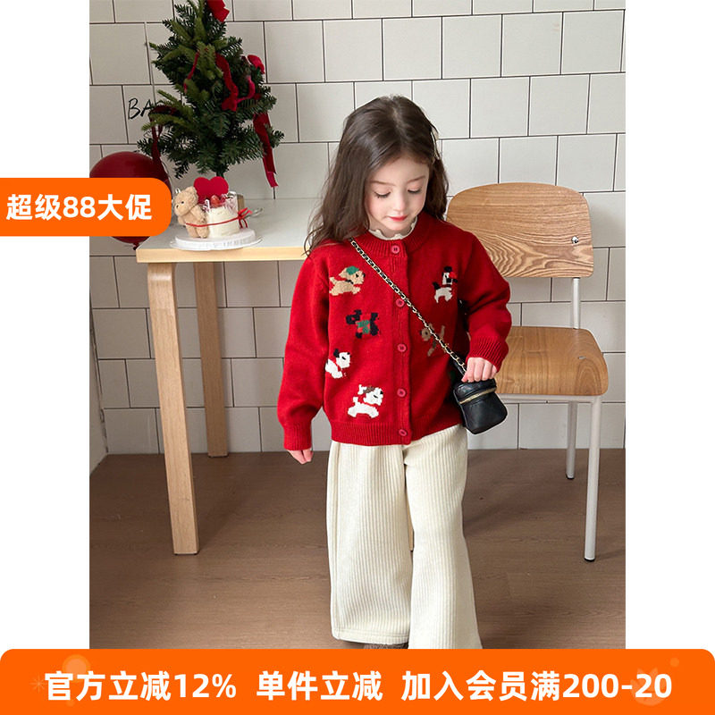 BEIFU贝芙 女童冬季加厚柔软绵羊绒毛衣外套儿童百搭卡通针织开衫
