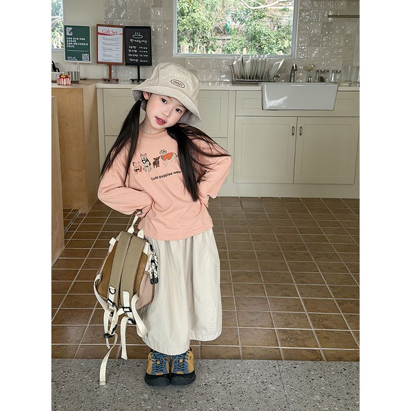 BEIFU贝芙 女童春夏洋气卡通小狗长袖T恤儿童韩版字母休闲打底衫