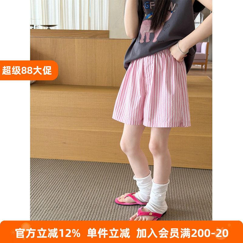 BEIFU贝芙 女童夏季宽松阔腿五分裤儿童纯棉外穿竖条纹休闲短裤潮