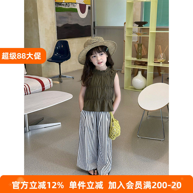 BEIFU贝芙 女童春夏装气质花边立领背心儿童韩版时髦纯棉无袖上衣