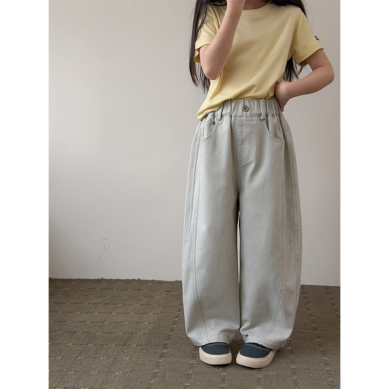 BEIFU贝芙 儿童春秋装斜纹全棉拼接休闲裤女童韩版宽松百搭直筒裤