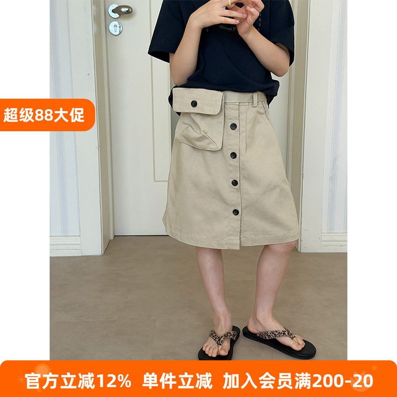 【送小腰包】 女童复古工装半身裙儿童短裙中长款简约休闲裙子夏
