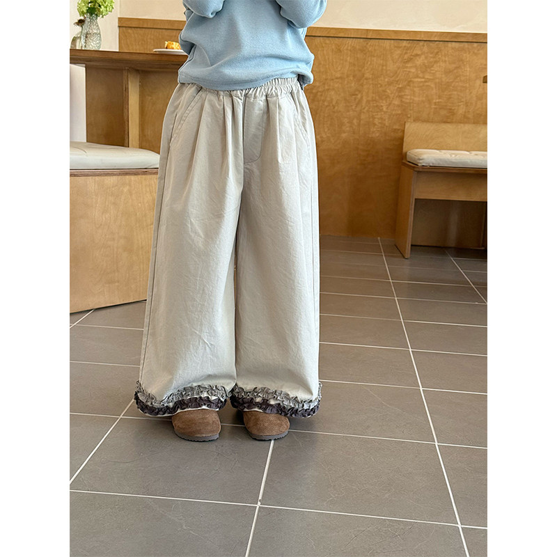 BEIFU贝芙 儿童春秋装气质花边阔腿裤子女童韩版全棉百搭休闲长裤