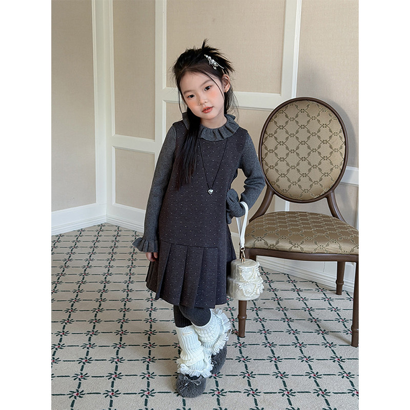 BEIFU贝芙 女童韩版百搭加厚百褶背心裙子儿童冬季加绒百褶连衣裙