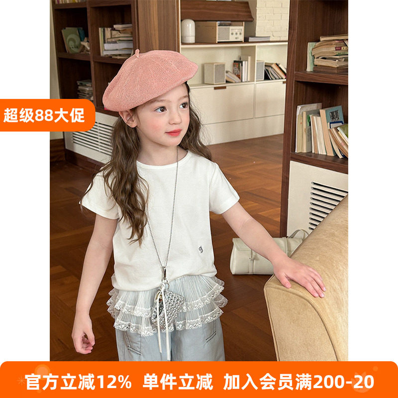 BEIFU贝芙 儿童春夏百搭刺绣字母短袖T恤女童韩版休闲宽松打底衫