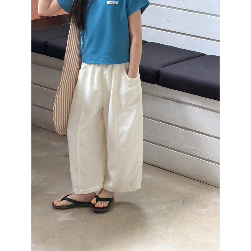 BEIFU贝芙 儿童肌理皱感轻薄透气拼接直筒裤女童夏季百搭休闲长裤
