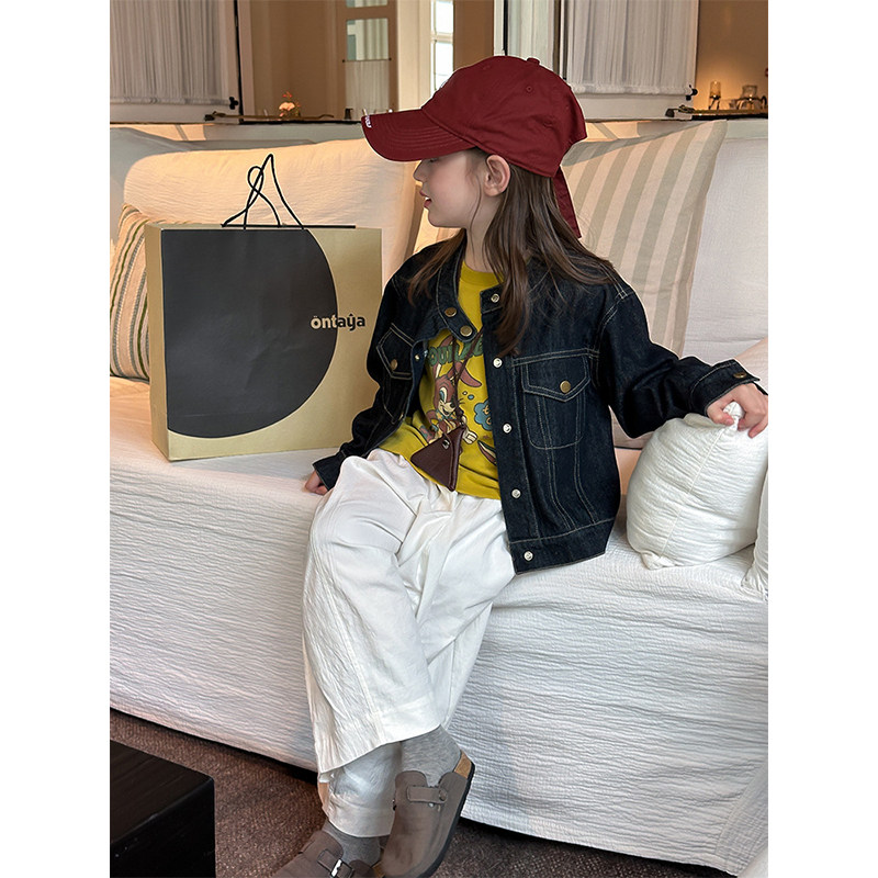 BEIFU贝芙 儿童春秋装时髦立领牛仔外套女童韩版休闲帅气夹克上衣