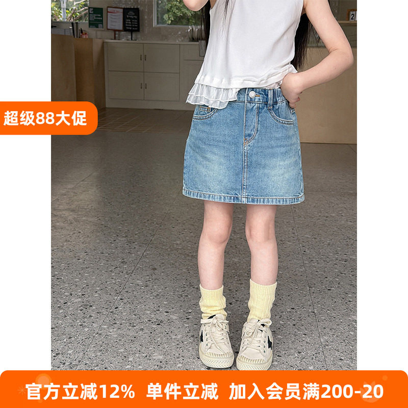 BEIFU贝芙 女童春夏装洋气蝴蝶结牛仔半身裙儿童韩版时髦百搭短裙