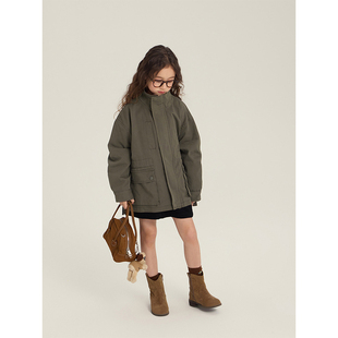 BEIFU贝芙 女童春秋装高级感短款风衣儿童休闲宽松大口袋工装外套