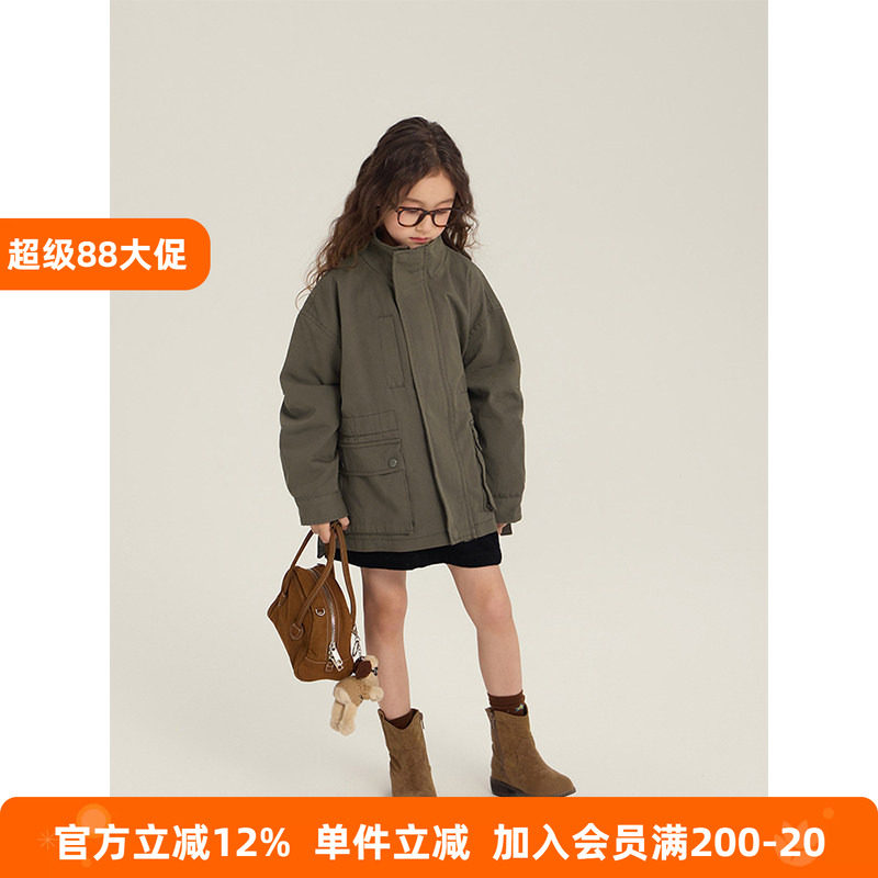 BEIFU贝芙 女童春秋装高级感短款风衣儿童休闲宽松大口袋工装外套
