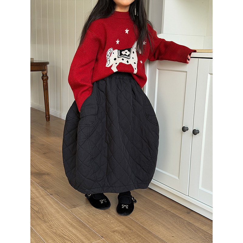 BEIFU贝芙 女童冬季夹棉中长款半身裙儿童韩版加厚保暖茧型裙子潮