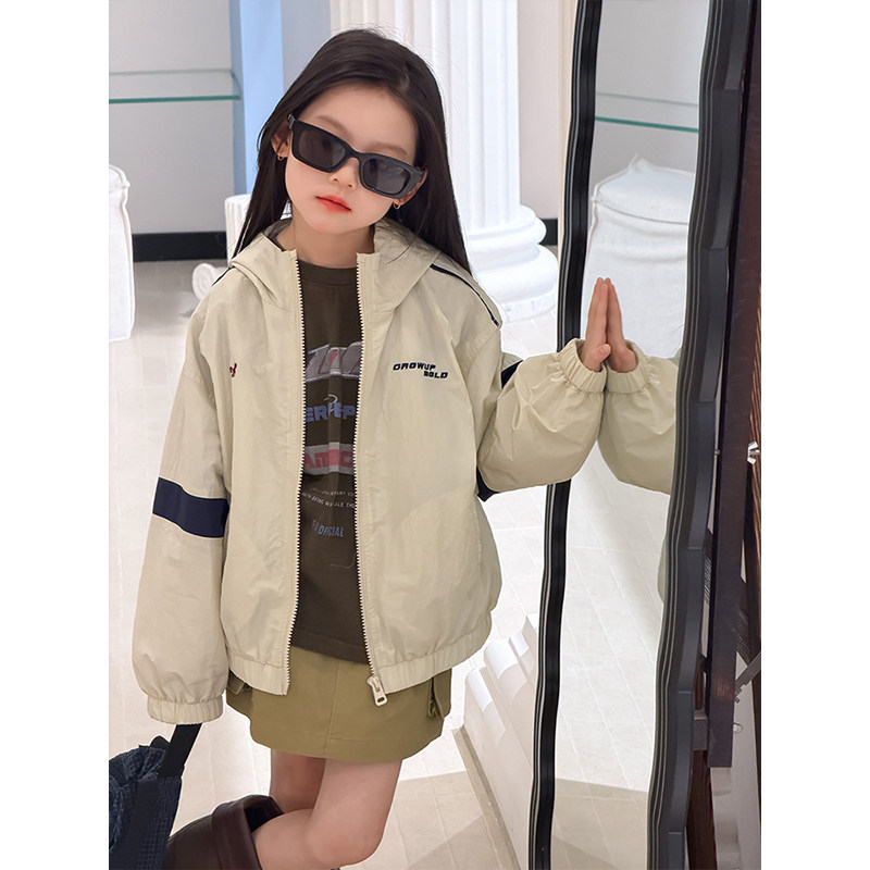 BEIFU贝芙 儿童春秋装洋气字母撞色连帽外套儿童韩版拼色休闲夹克