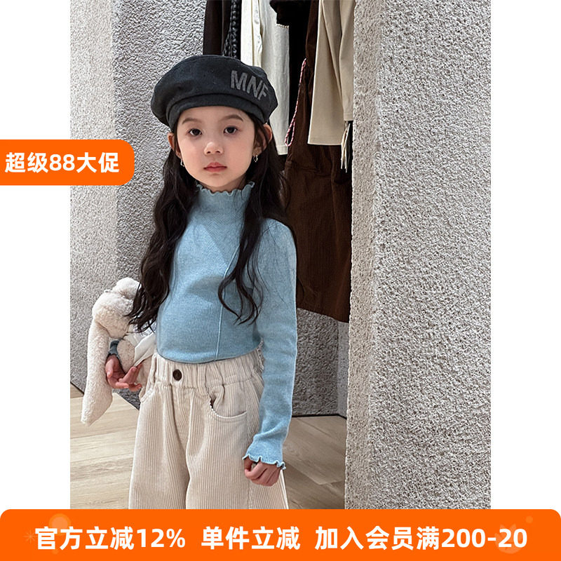 BEIFU贝芙 女童秋装甜美花边毛衣打底衫儿童舒适半高领修身针织衫