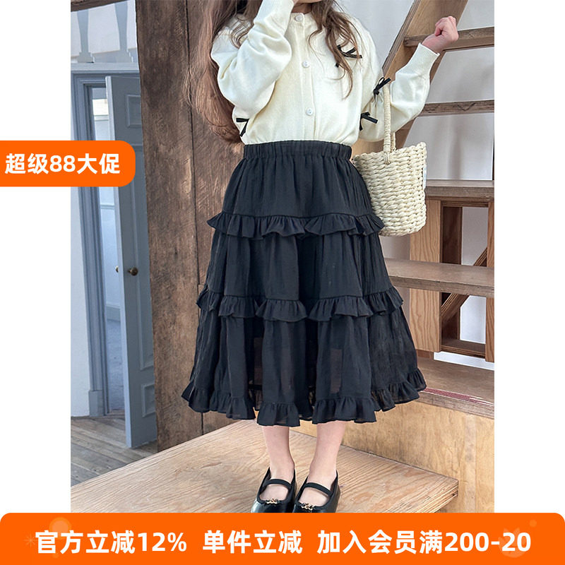 BEIFU贝芙 儿童春秋装洋气百搭蛋糕裙女童韩版中长款气质半身裙子