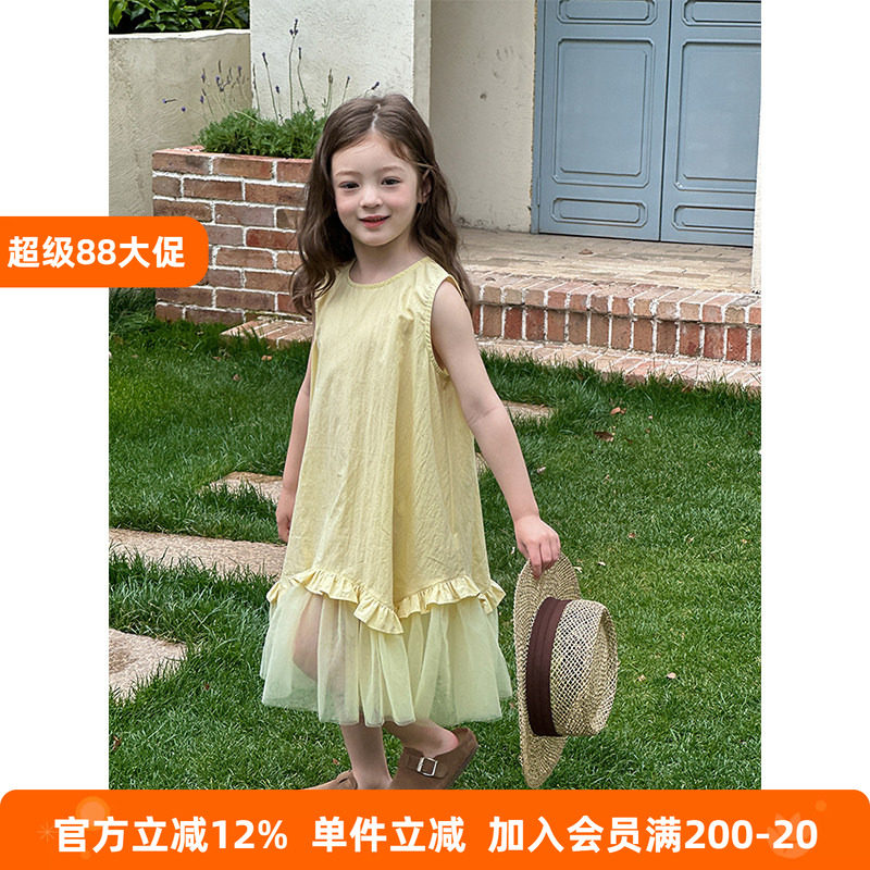 BEIFU贝芙 儿童春夏装气质花边网纱背心裙女童韩版拼接无袖连衣裙图片