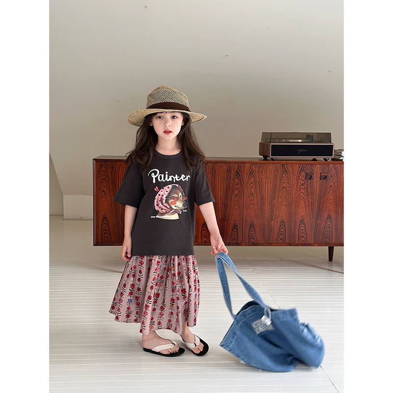 BEIFU贝芙 儿童夏装全棉趣味小狗短袖T恤女童时髦百搭休闲打底衫