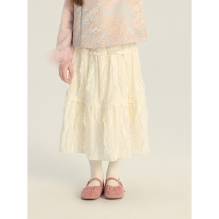 BEIFU贝芙 女童冬季洋气百搭蕾丝半身裙儿童韩版加厚保暖提花长裙