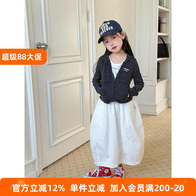 BEIFU贝芙 儿童春夏时髦假两件条纹卫衣外套女童韩版宽松休闲上衣图片
