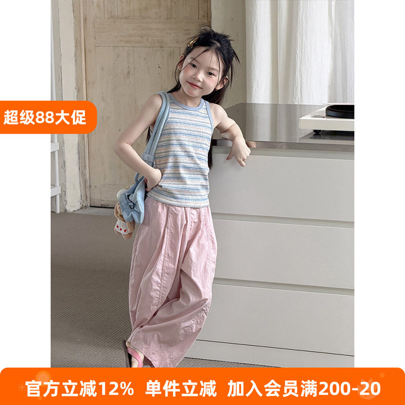 BEIFU贝芙 女童夏季洋气高弹力条纹背心儿童韩版百搭撞色无袖T恤