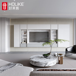 好莱客满墙电视柜定制电视背景书架电视墙设计客厅满墙柜全屋定制