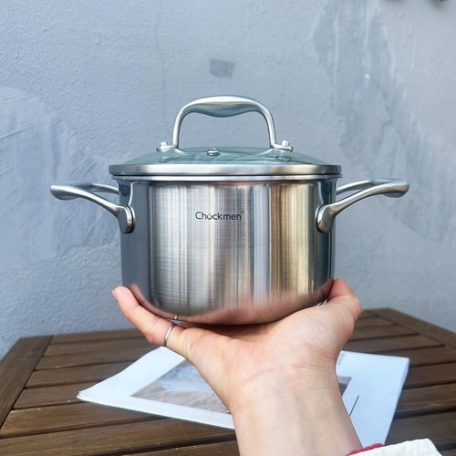 加厚18/10不锈钢双耳奶锅小汤锅煮面锅早餐锅燃气灶电磁炉适用