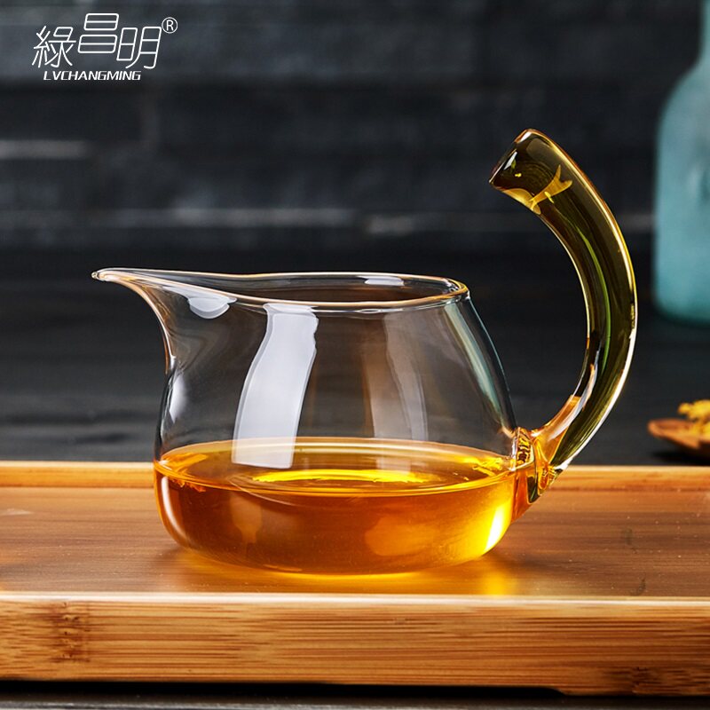 绿昌明玻璃公道杯侧把分茶器泡茶茶漏套装加厚耐热茶海功夫茶具