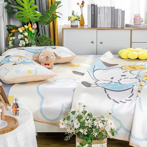 凉席夏季儿童卡通帕恰狗冰丝席三件套男女孩家用可折叠水洗空调凉