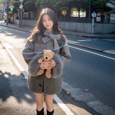 赫本风灰色毛呢外套女秋冬季新款中长款蝴蝶结呢子斗篷大衣小个子